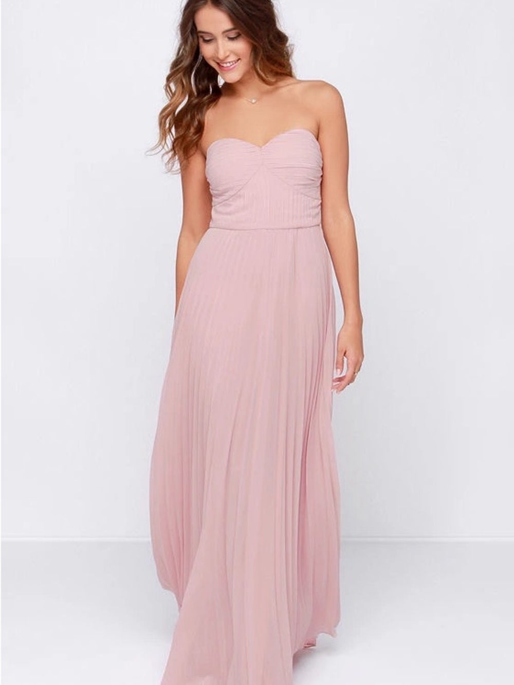 Lulu's Dusty Rose Strapless Chiffon Gown